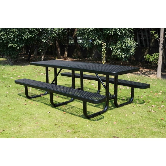 LifeYard 96" KD picnic table with 3 legs, 8' camping table, commercial table, Black