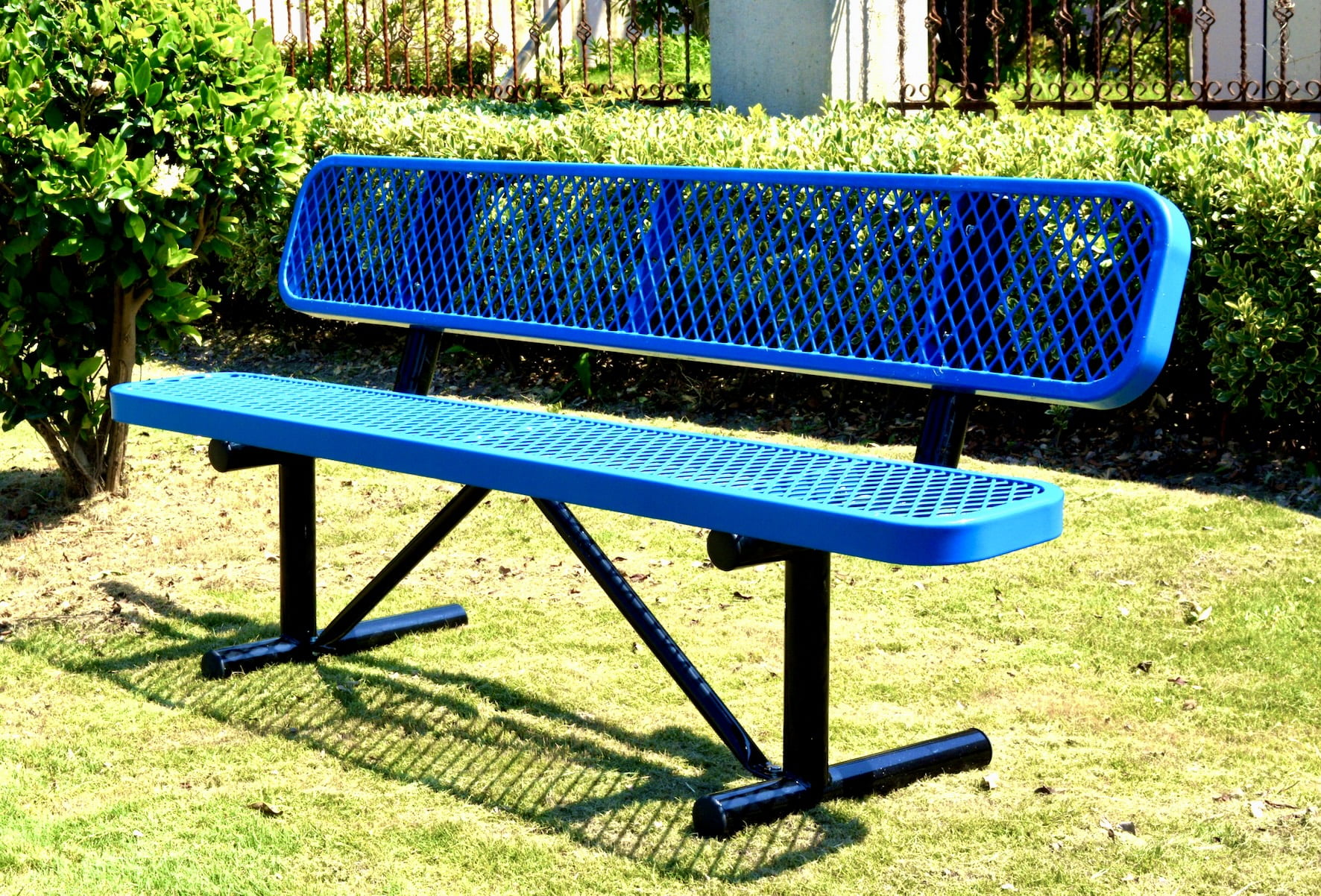 LifeYard Outdoor Bench w/ Backrest, 72in, Steel Bench, Expanded Metal, Blue  - Walmart.com, image size:1772x1202