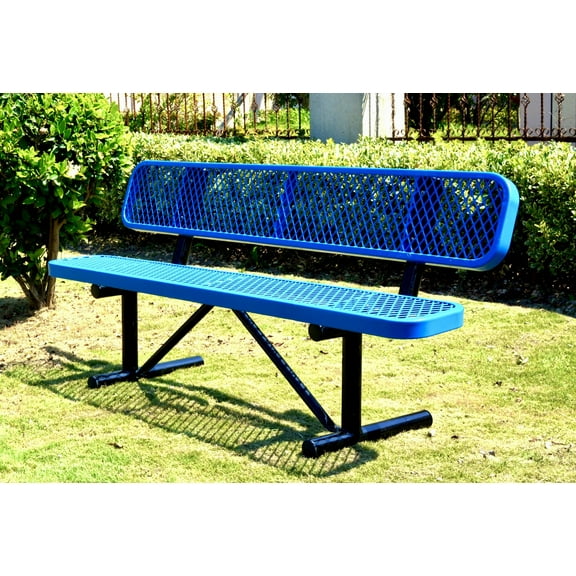 LifeYard Outdoor Bench w/ Backrest, 72in, Steel Bench, Expanded Metal, Blue