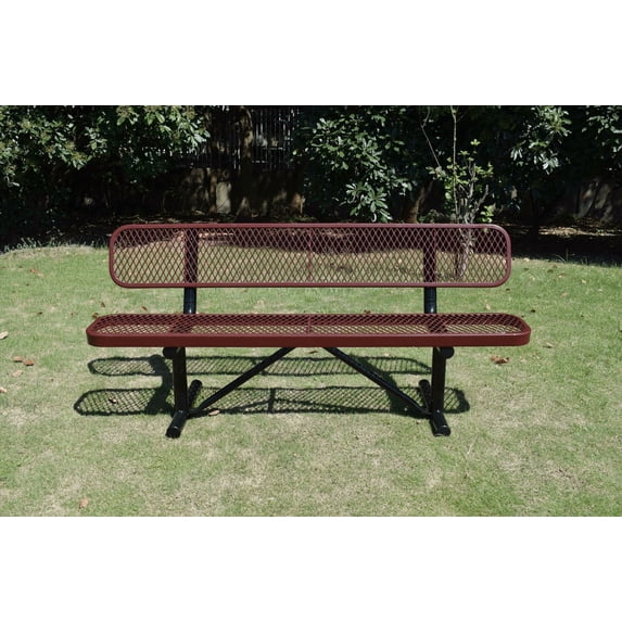 LifeYard Outdoor Bench w/ Backrest, 72in, Steel Bench, Expanded Metal, Brown