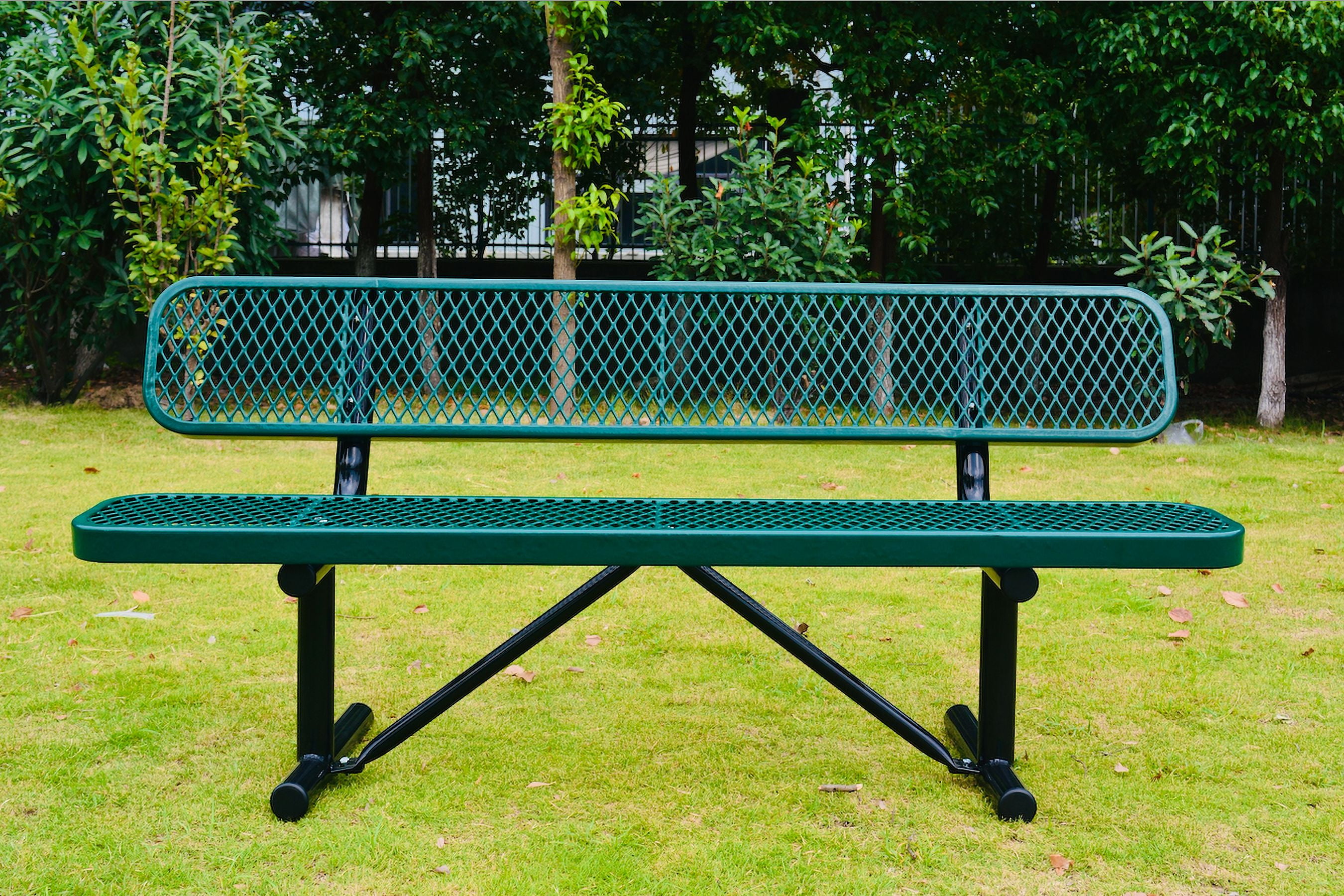 Green 72in Steel Outdoor Bench with Backrest