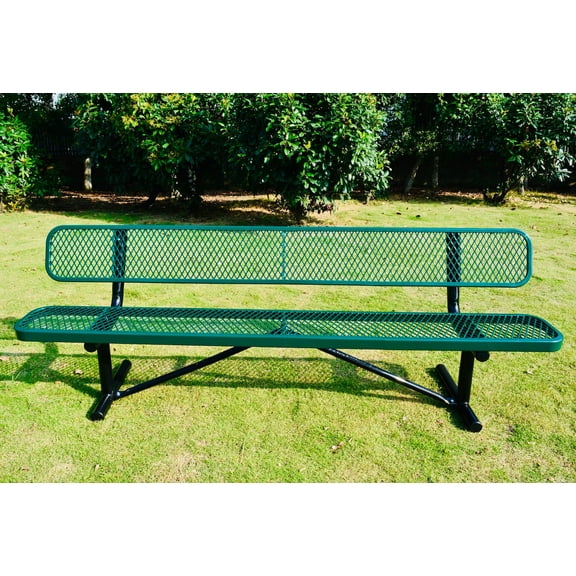 LifeYard Outdoor Bench w/ Backrest, 96in, Steel Bench, Expanded Metal, Green