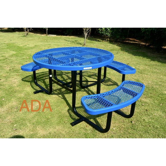 LifeYard Outdoor Picnic Table, ADA, 46" Round, Steel Table, Blue