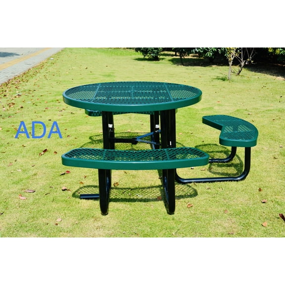LifeYard Outdoor Picnic Table, ADA, 46" Round, Steel Table, Green