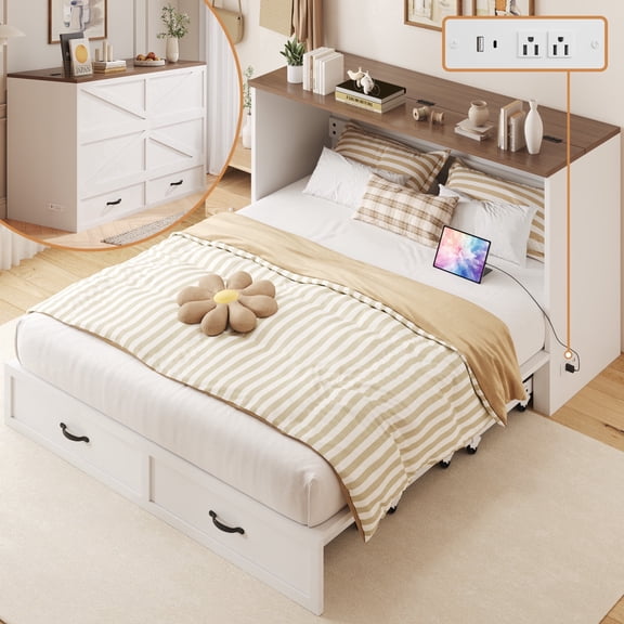 Lifezone Murphy Bed Frame with Charging Station, Convertible Chest Bed Cabinet, Space-Saving Design for Small Living Spaces