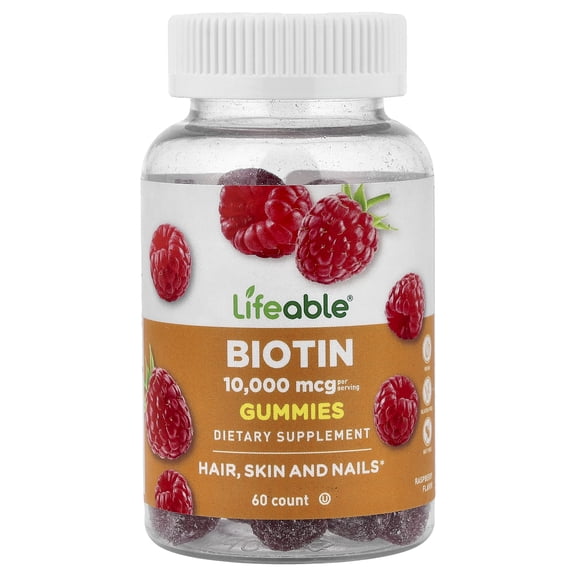 Lifeable Biotin Gummies, Natural Raspberry, 60 Gummies (5,000 mcg per Gummy)