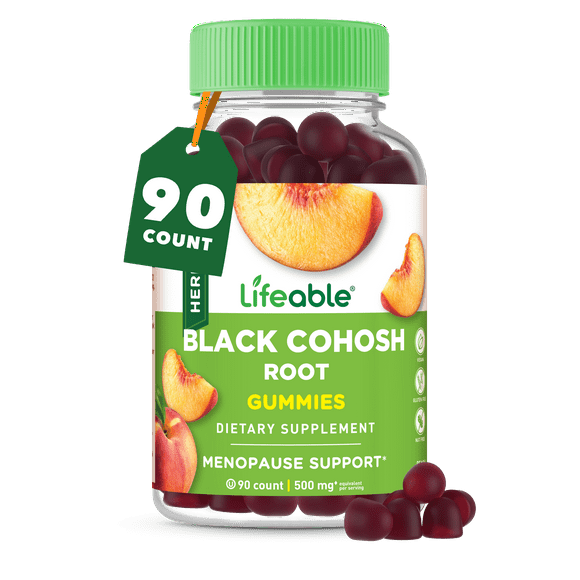 Lifeable Black Cohosh Gummies | 500 mg | Black Cohosh for Menopause Hot Flashes and Night Sweats Relief for Women | Non GMO and Vagan Herbal Supplements | 90 Gummies