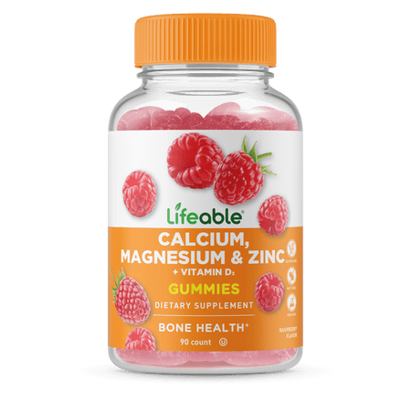 Lifeable Calcium, Magnesium & Zinc + Vitamin D3 Gummies, Raspberry, 90 Gummies