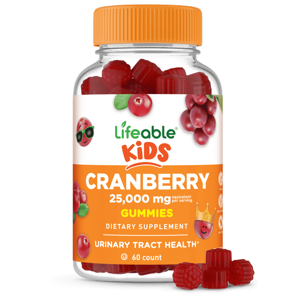 Lifeable Cranberry Gummies for Kids | 25000 mg Equivalency | Great Tasting Cranberry Supplement | for Urinary Tract Health | Vegan | 60 Count