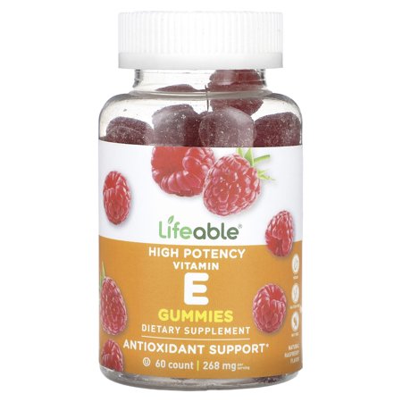 Lifeable High Potency Vitamin E Gummies, Natural Raspberry, 60 Gummies (134 mg per Gummy)