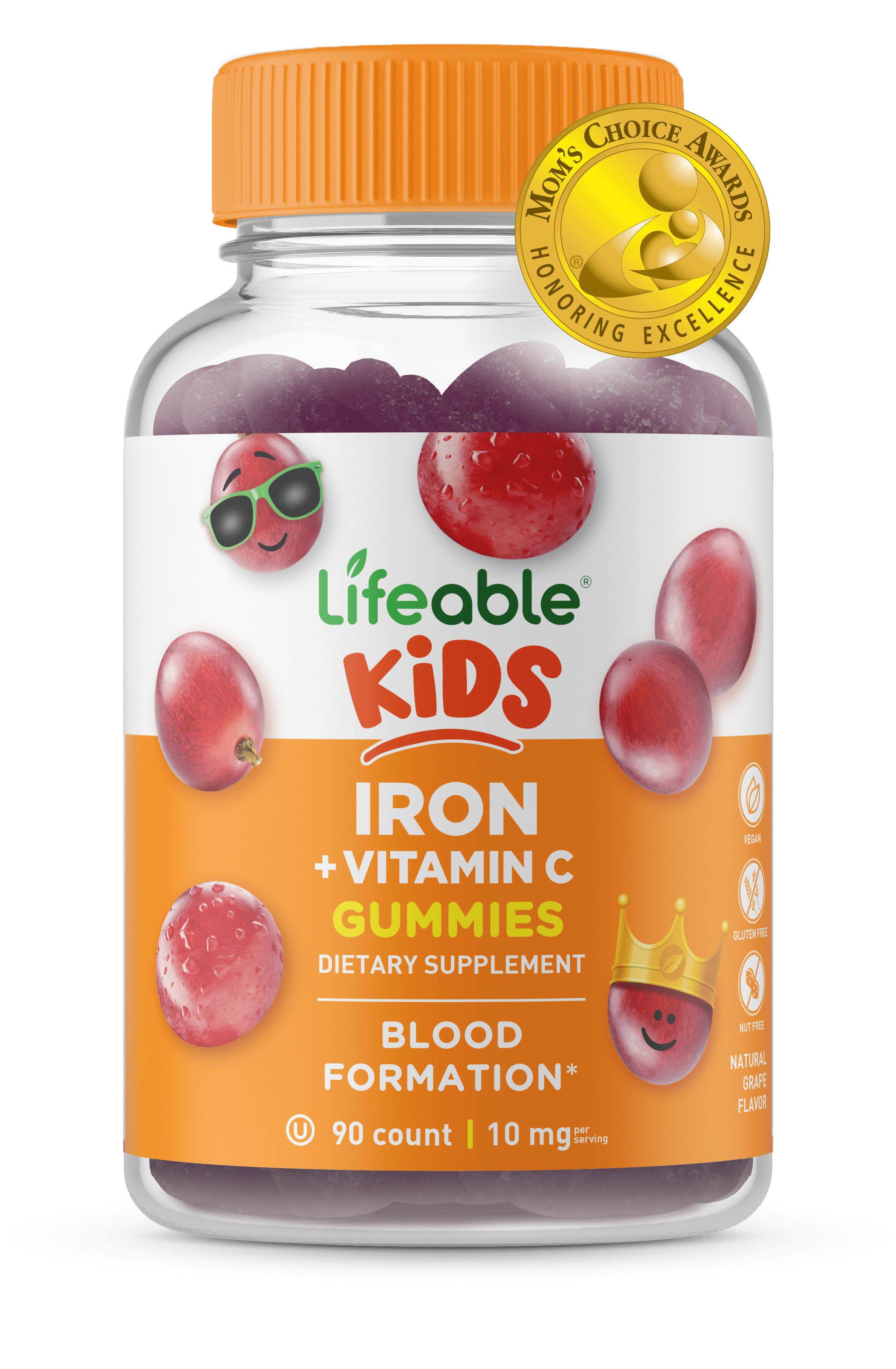 Lifeable Iron with Vitamin C Chewable Supplement for Children 10mg, 90 Gummies for Kids, Teens