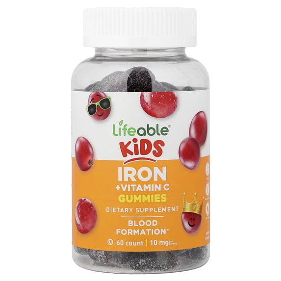 Lifeable Kids, Iron + Vitamin C Gummies, Grape, 60 Gummies