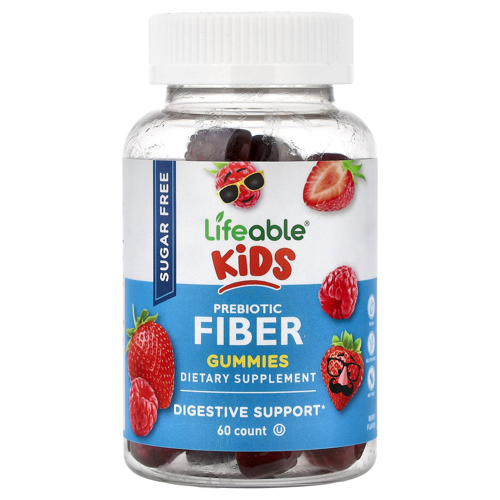 Lifeable Kids, Prebiotic Fiber Gummies, Berry, 60 Gummies