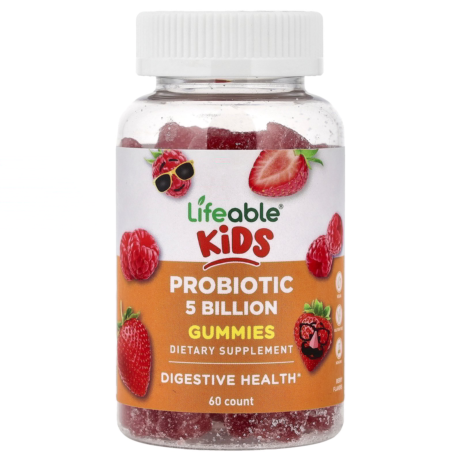 Lifeable Kids Probiotic Gummies, Natural Berry, 5 Billion, 60 Gummies