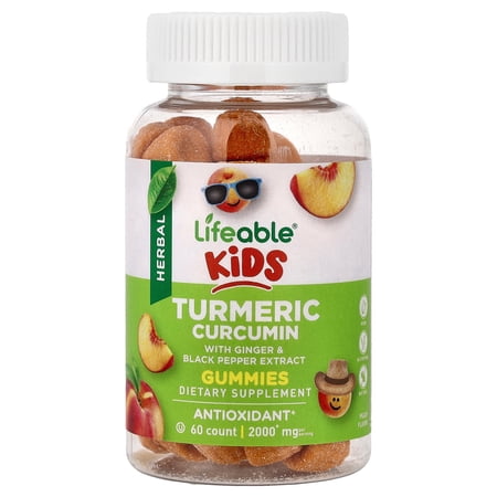 Lifeable Kids Turmeric Curcumin Gummies, Peach, 60 Count