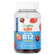 Lifeable Kids Vitamin B12 Gummies, Sugar Free, Natural Strawberry, 60 Gummies 500 mcg per Gummy