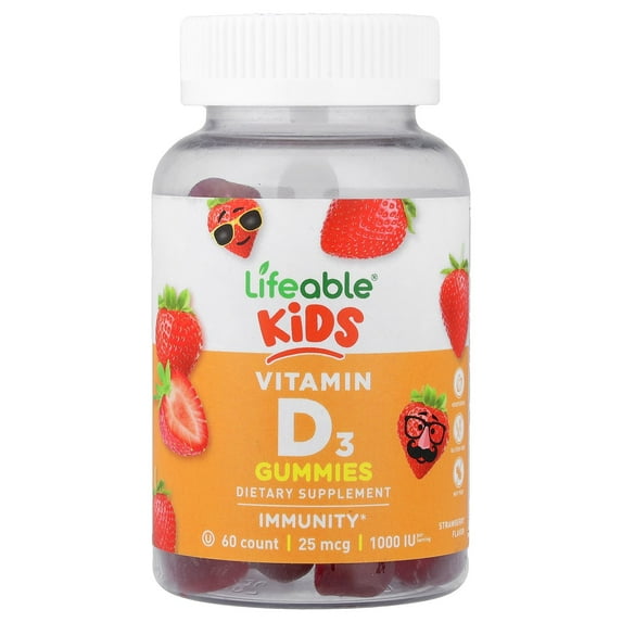 Lifeable Kids Vitamin D3 Gummies, Strawberry, 60 Gummies