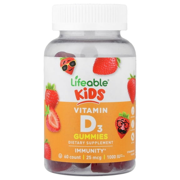 Lifeable Kids Vitamin D3 Gummies, Strawberry, 60 Gummies