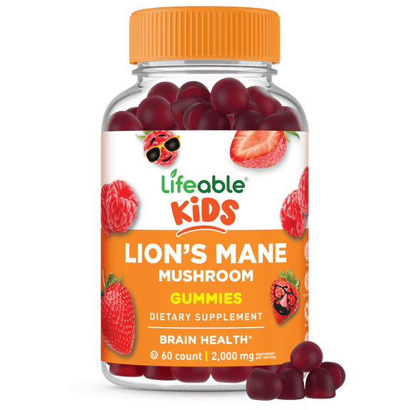 Lifeable Lions Mane Gummies for Kids | Great Tasting Lions Mane for Children | Vegan, Kosher, Non-GMO Kids Mushroom Gummies | Brain Support | 60 Count