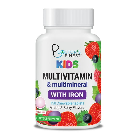 Lifeable Multivitamin & Multimineral with Iron Chewables for Kids  Vegetarian  Gluten Free Vegetarian  Great Tasting - Natural Flavored Pectin Chews with Vitamins A, B, C, D & E  150 Count