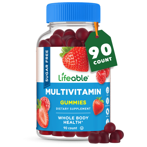 Lifeable Sugar Free Multivitamin Gummies - with Iron Vitamin A, C, D, E, Niacin, B6, Folate, B12, Biotin, Pantothenic Acid, Zinc - Great Tasting - 90 Gummies