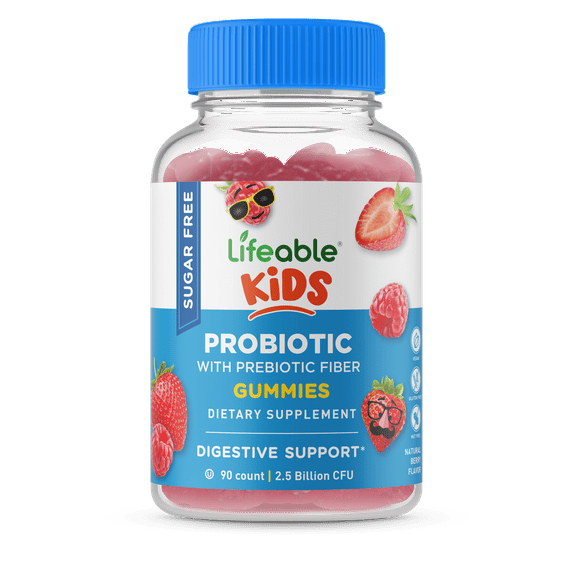 Lifeable Sugar Free Probiotics with Prebiotics Fiber for Kids – Great Tasting Natural Flavor Gummy Supplement – Keto Friendly Probiotic Chewable – 90 Gummies