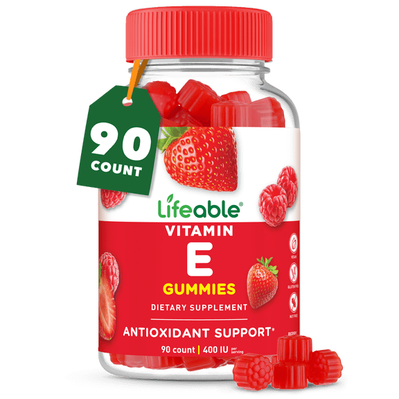 Lifeable Vitamin E Gummies | 400 IU | Great Tasting Vitamin E Supplements | Eye Health and Immune Support | Vit E for Adults, Men, Women | 90 Gummies