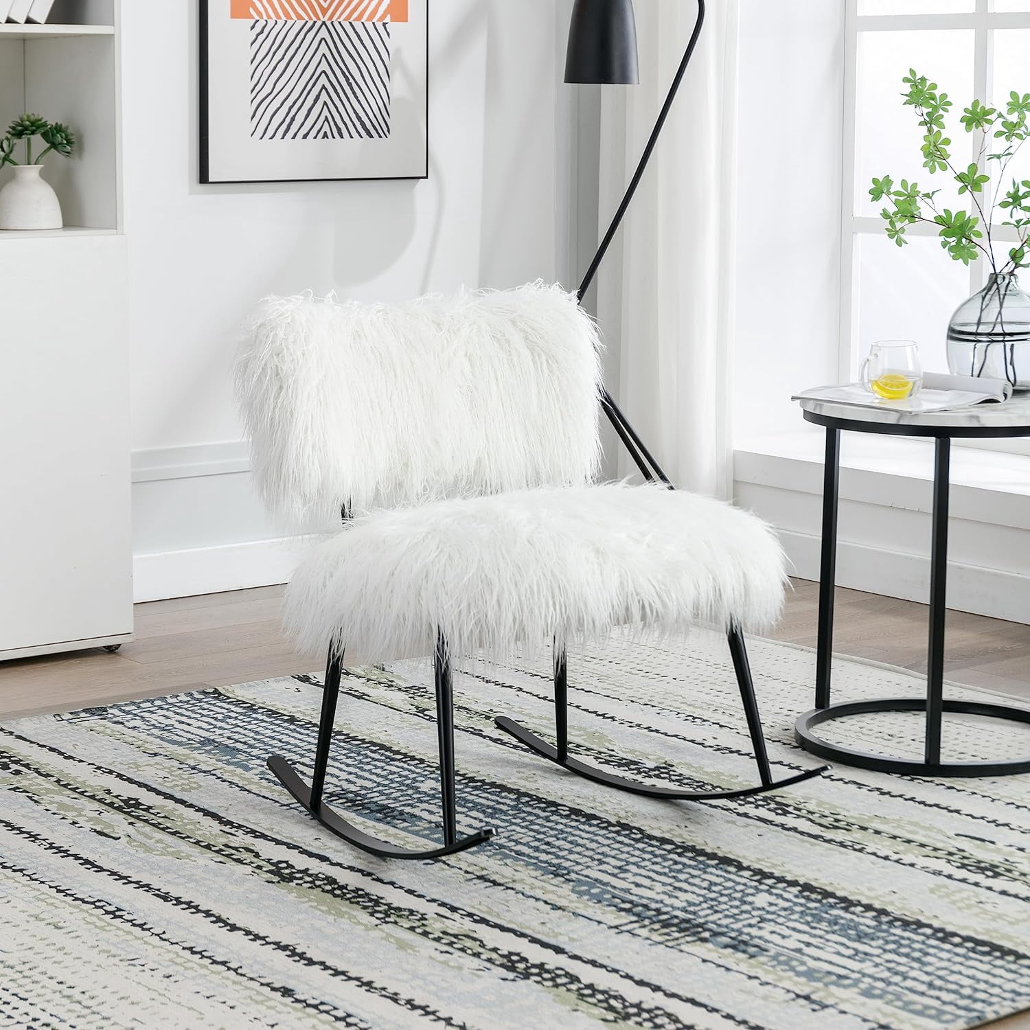 Lifeand 25.2'' Wide, Baby Nursing Metal Rocker, Fluffy Upholstered ...