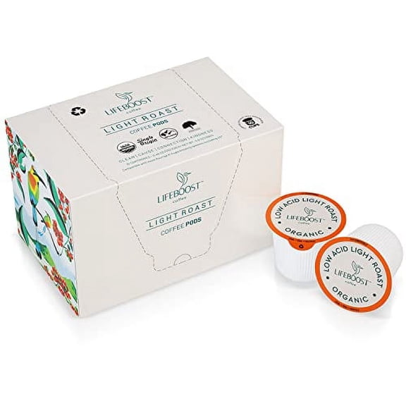 Lifeboost Coffee USDA Organic Coffee Pods Light Roast - Low Acid Single Origin Non-GMO Kcup Coffee Without Mycotoxins or Pesticides - Compatible with Keurig & Keurig 2 Machines - 10 Count