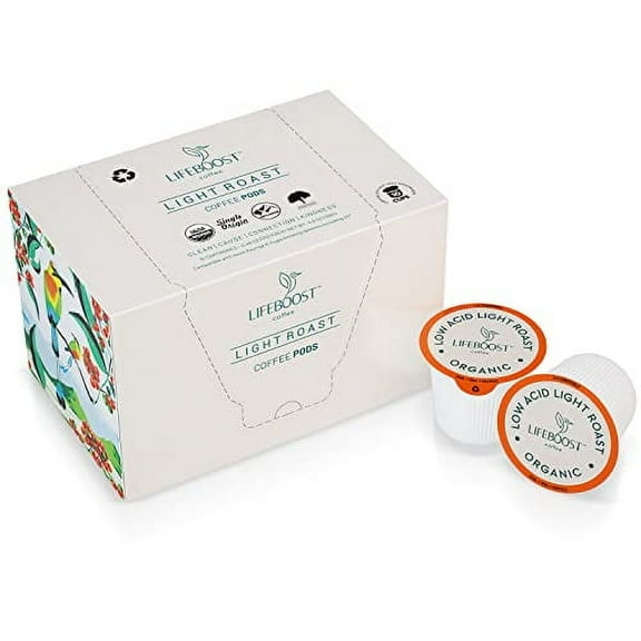 Lifeboost Light Roast Coffee Pods - Low Acid Coffee K Cups - Single Origin Non-GMO Organic Coffee Pods - Compatible with Keurig & Keurig 2 Machines - 10 Count