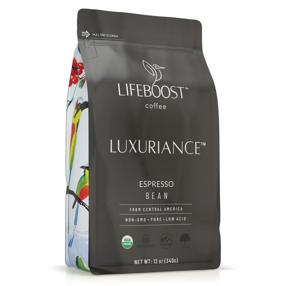 Lifeboost Organic Espresso Whole Bean Coffee - Low Acid Espresso Coffee, Non-GMO, USDA Organic, Single Origin, Third-Party Tested for Mycotoxins & Pesticides - 12 oz Bag