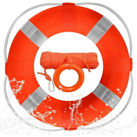 Lifebuoy Set 20Inch Life Preserver Ring and Water Floating Lifesaving Rope 98.4FT,Swim Foam Ring Buoy Set,Swimming Pool Safety Throwing Rings with Perimeter Rope,Throwable Flotation Device