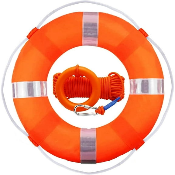 Lifebuoy Set Life Preserver Ring and Water Floating Lifesaving Rope ,Swim Foam Buoy,Swimming Pool Safety Throwing Ring with Perimeter Rope,Throwable Flotation Device