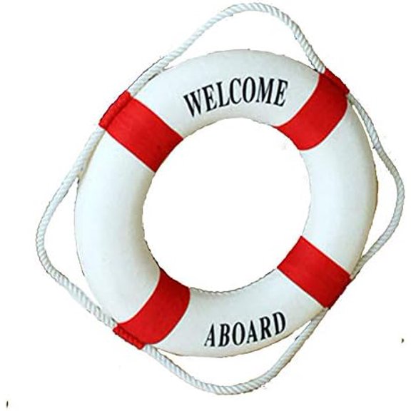 Lifebuoy Wall Hanging Decor - Welcome Aboard Mediterranean Style Home Decoration (Red, 10")