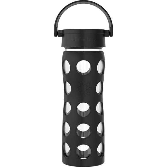 Lifefactory 16-Ounce BPA-Free Glass Water Bottle with Classic Cap and Protective Silicone Sleeve, Onyx