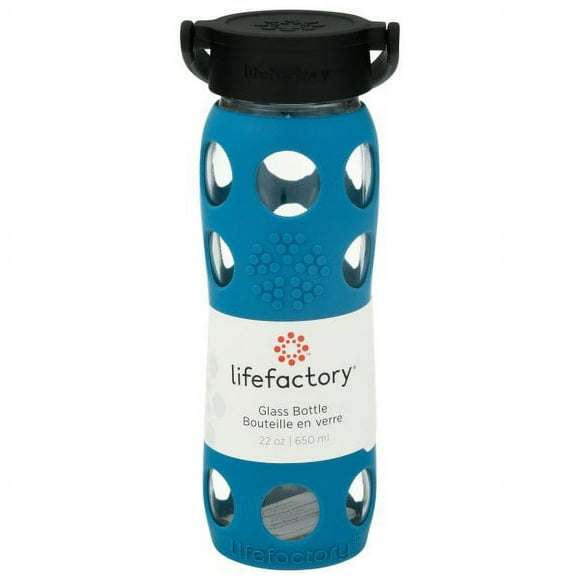 Lifefactory 22 oz Glass Water Bottle with Classic Cap and Silicone Sleeve - Teal Lake