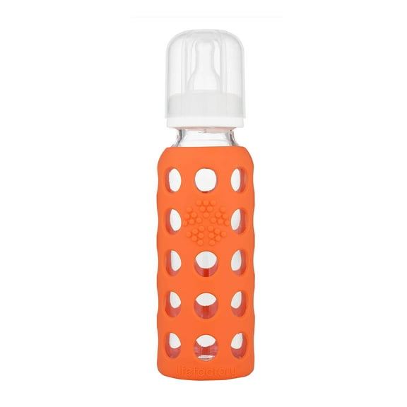 Lifefactory 9-Ounce Glass Baby Bottle with Stage 2 Nipple and Protective Silicone Sleeve Papaya (LF110019C4)