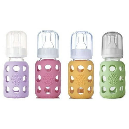 Lifefactory Glass Baby Bottles 4 Pack (4 oz. in Girl Colors) (Girl Assortment)