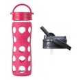 thumbnail image 1 of Lifefactory Glass Bottle with Classic Cap and Silicone Sleeve + Straw Lid (Carbon) (Raspberry, 16 Ounce), 1 of 1