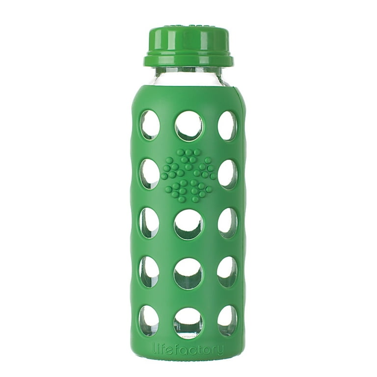 Lifefactory Glass Bottle with Flat Cap and Protective Silicone Sleeve,  Grass Green, 9 Oz 