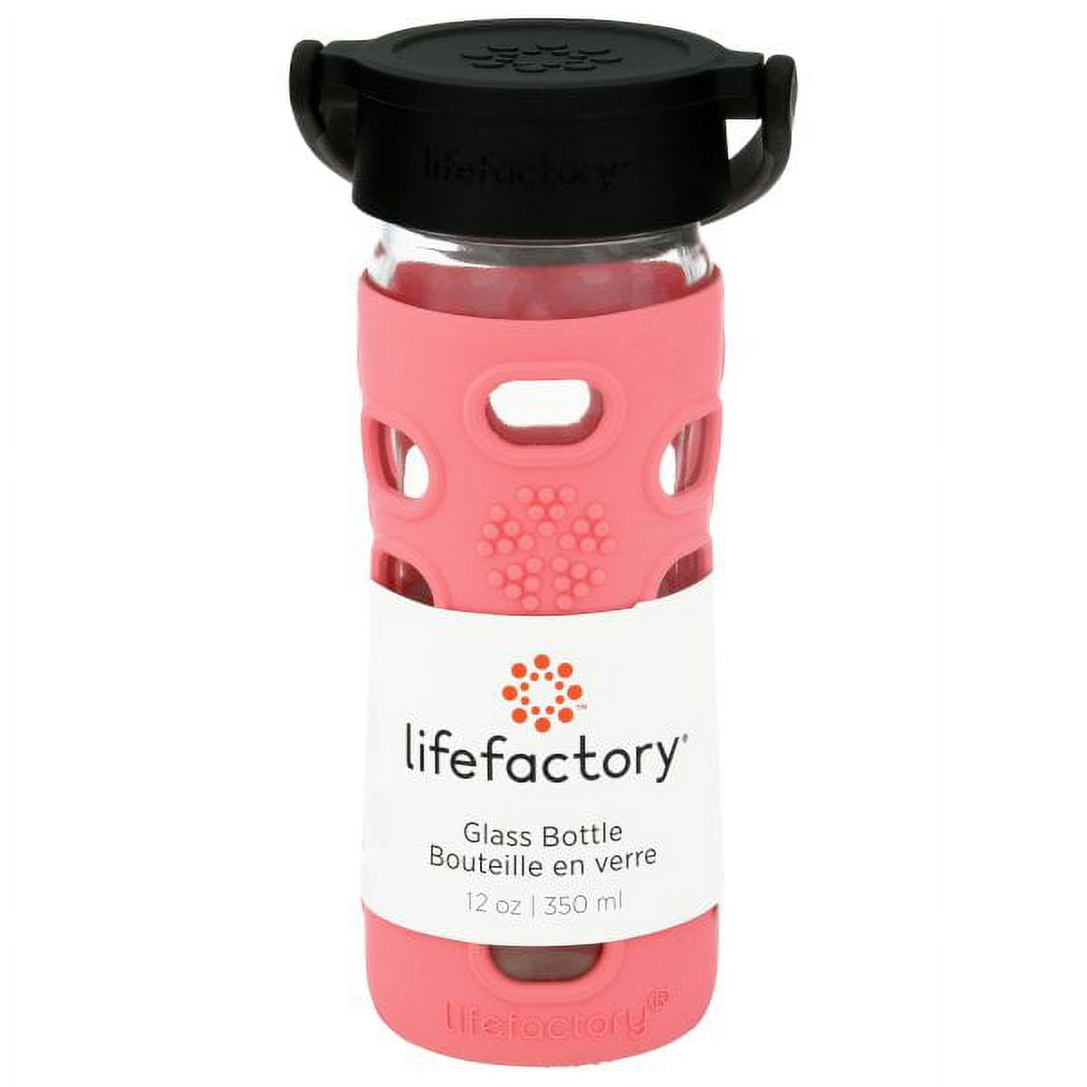Lifefactory 12-Ounce Glass Water Bottle with Active Flip Cap and Protective Silicone Sleeve, Desert Rose