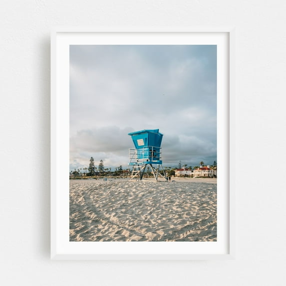 Lifeguard, Coronado - Coronado California Photography Beach Coastal Ocean Beach House Palm Tree Landscape White Framed Wall Art Print 11 x 14 inches