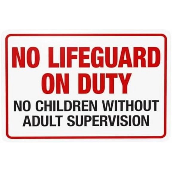 No Lifeguard On Duty Pool Sign, No Children Without Adult Supervision Warning Sign, Pool Rules Security Metal Signs for Home Business Street Wall Safety Caution Custom Decor 12 x 8 Inch
