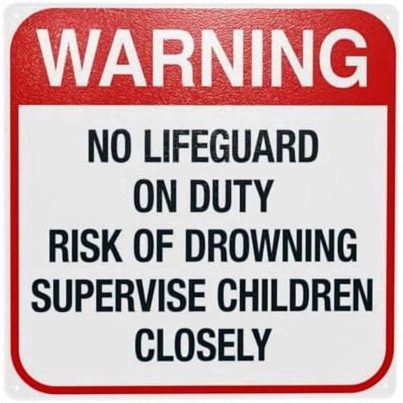 No Lifeguard On Duty Risk Of Drowning Supervise Children Closely Warning Sign, Pool Metal Signs for Home Business Outdoor Indoor Wall Caution Custom Decor 12 x 12 Inch