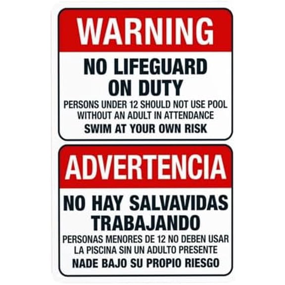 No Lifeguard On Duty Sign,Bilingual English Spanish Warning,Pool Security Metal Signs for Home Busines Outdoor Indoor Street Wall Caution Decor 8 x 12 Inch