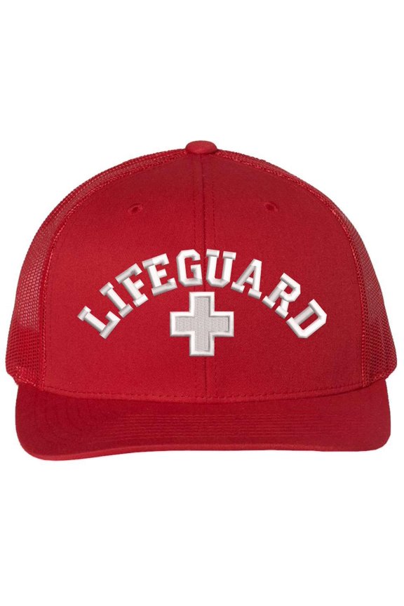 Lifeguard Embroidered Trucker Hat | Mesh Back Snapback Adjustable Professional Safety Baseball Cap (Red)