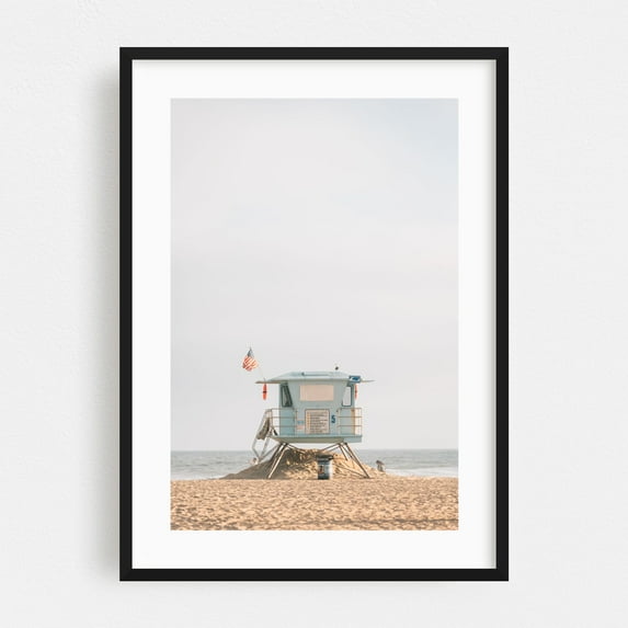 Lifeguard, HB 02 - Huntington Beach California Photography Black Framed Wall Art Print 12 x 18 inches