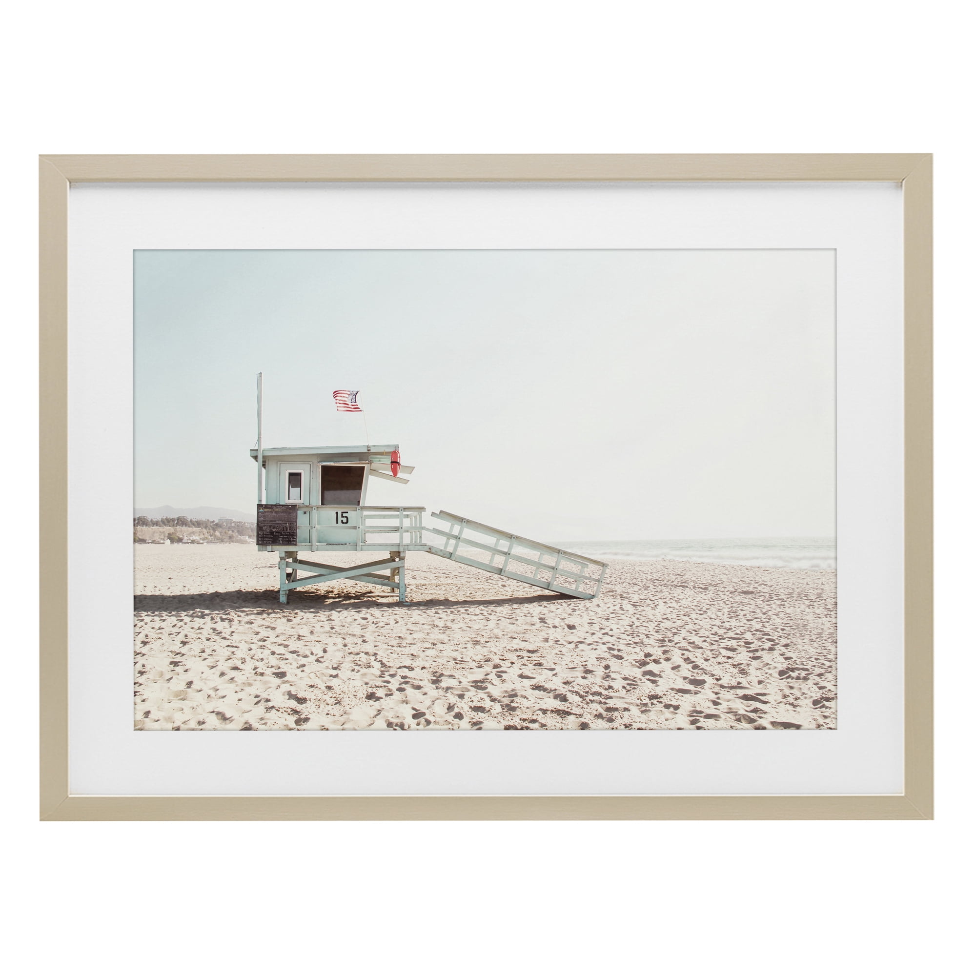 Lifeguard Hut Sunny Day Birch Framed Print Under Glass, design by Sisi and Seb