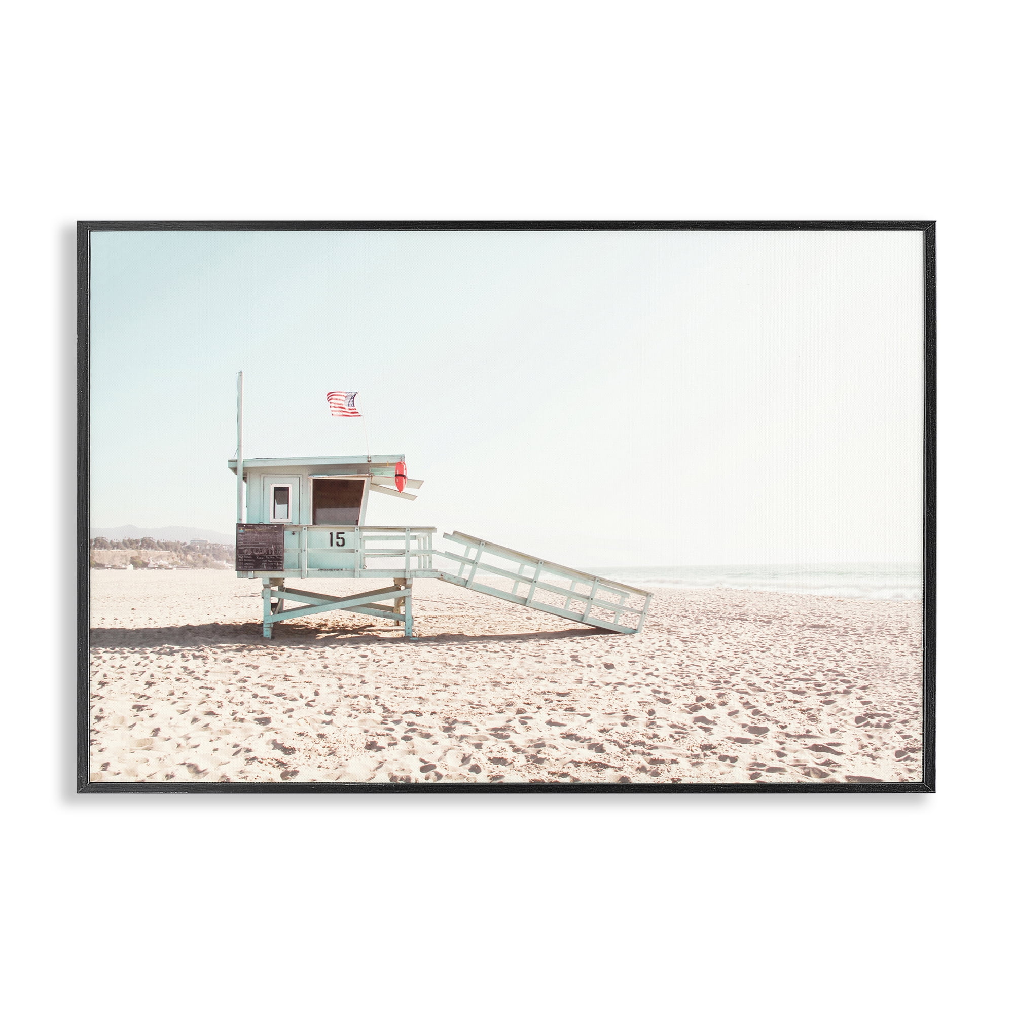 Lifeguard Hut Sunny Day Black Framed Giclee Art, design by Sisi and Seb