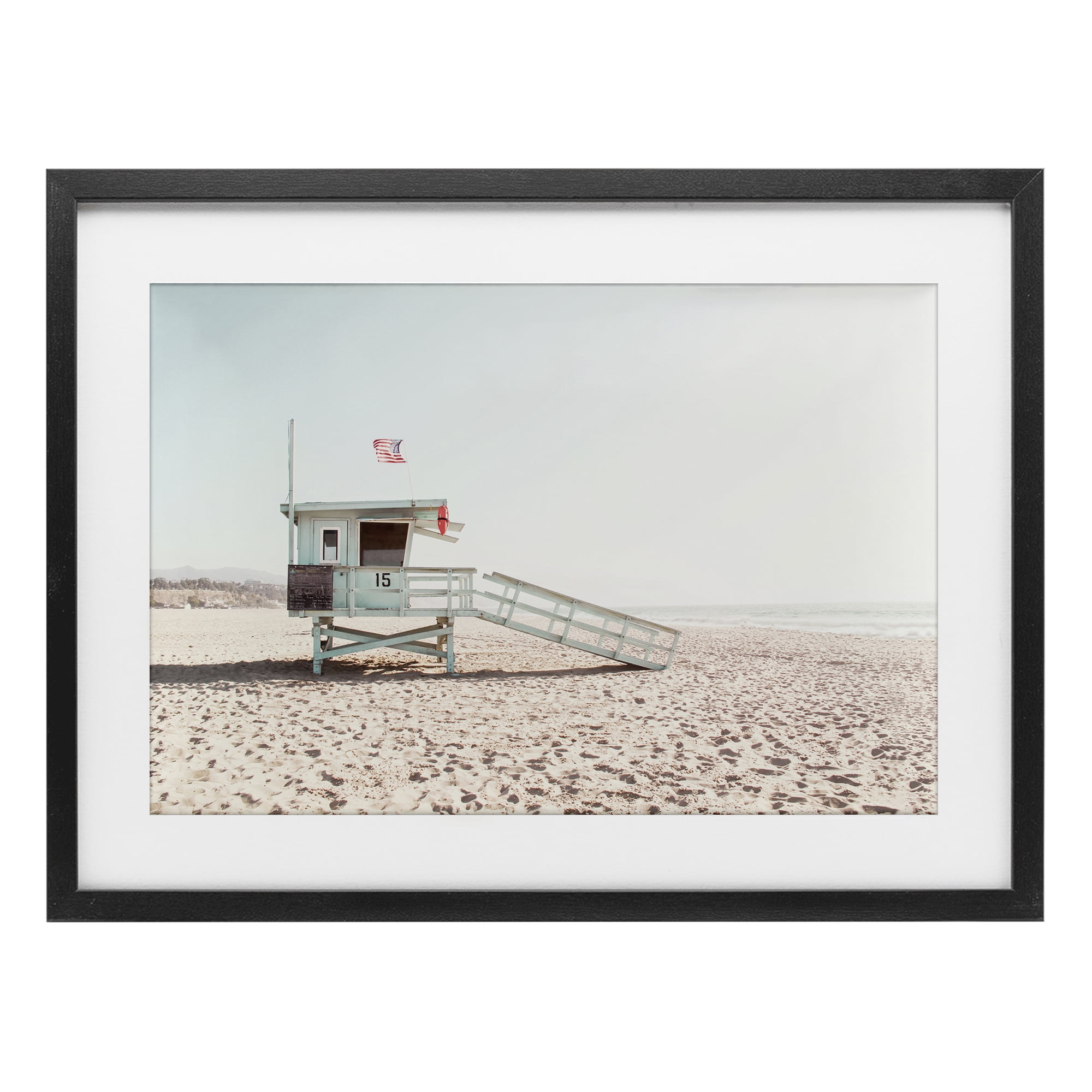 Lifeguard Hut Sunny Day Black Framed Print Under Glass, design by Sisi and Seb